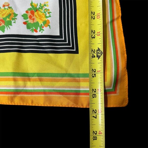 Vintage Scarf Italian Floral Yellow Orange 1970s Flowers Italy Baar & Beards - Picture 7 of 8